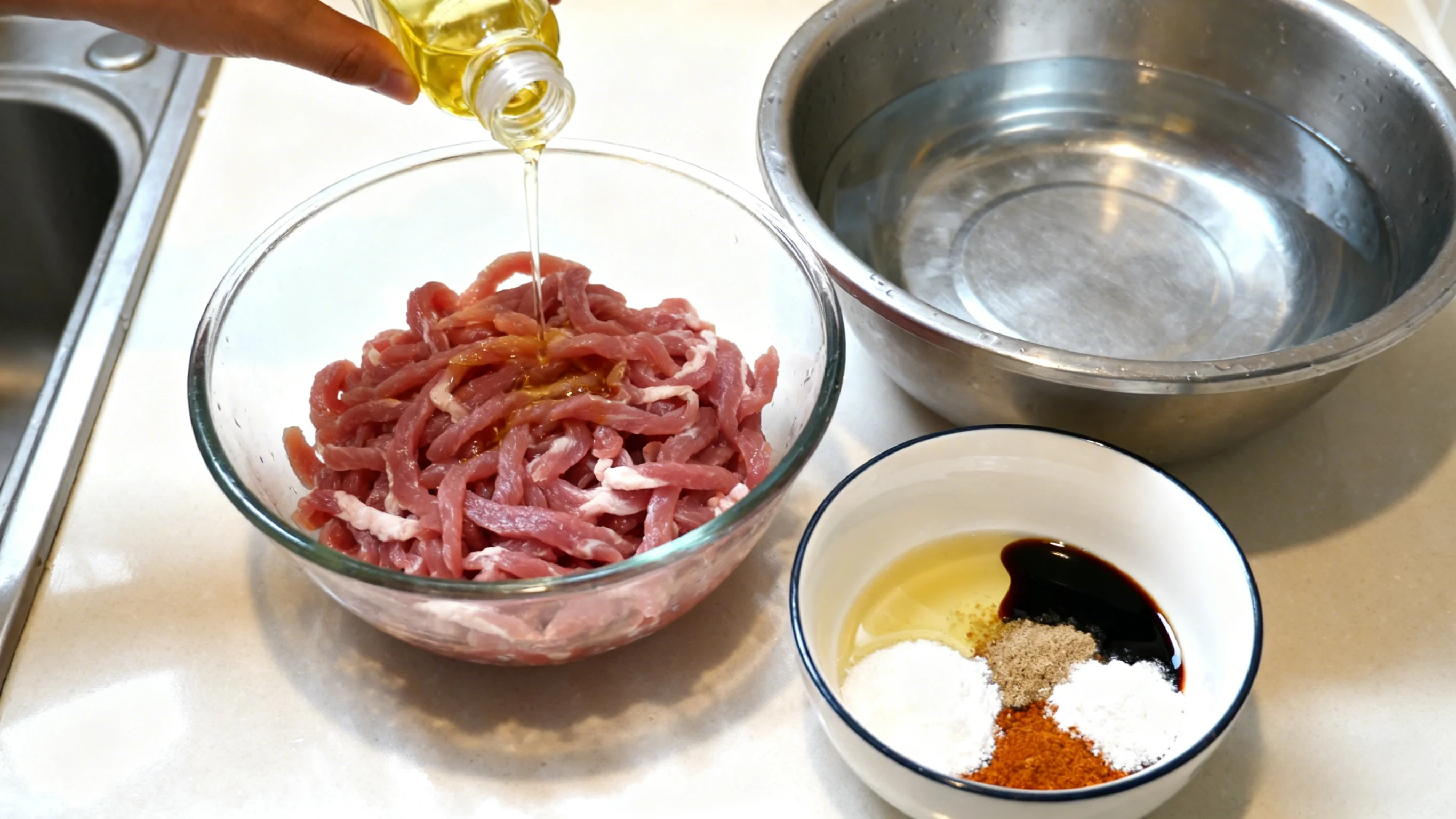 Preparing Pork Strips